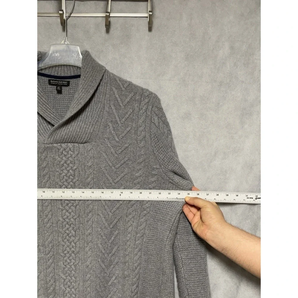 Banana Republic Sweater Men XLT Shawl Italian Yarn Texture Cable Cashmere Merino